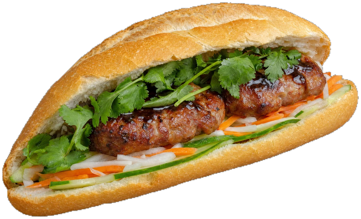 Grilled pork bánh mì with cilantro and pickled vegetables