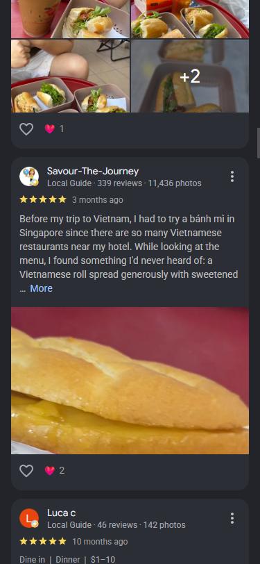 Google review 4 of 6 for Bánh Mì 29, five stars
