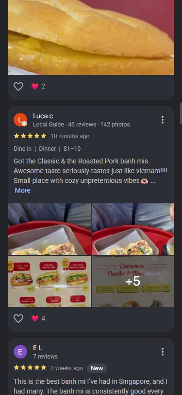 Google review 5 of 6 for Bánh Mì 29, five stars